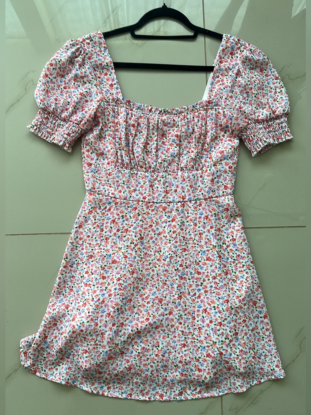 ' Pink Floral Puff-Sleeve Summer Dress